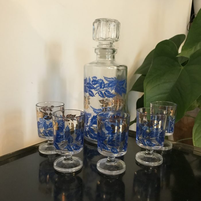 service liqueur bleu doré brocante clemence pau vintage décoration