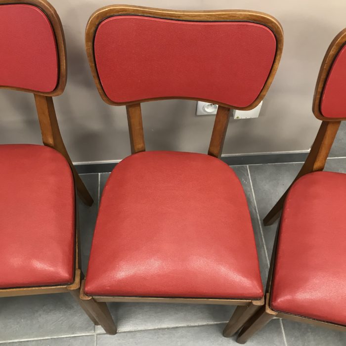 4 chaises rouge skai bois brocante clemence vintage decoration pau