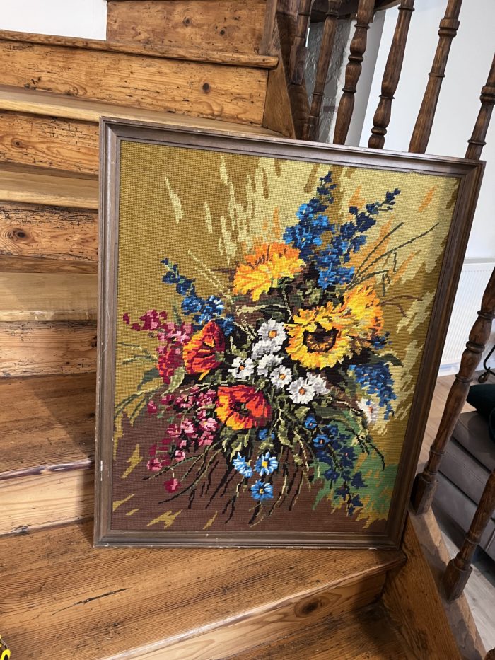 grand cadre caneva fleur bouquet vintage décoration brocante en ligne clemence pau