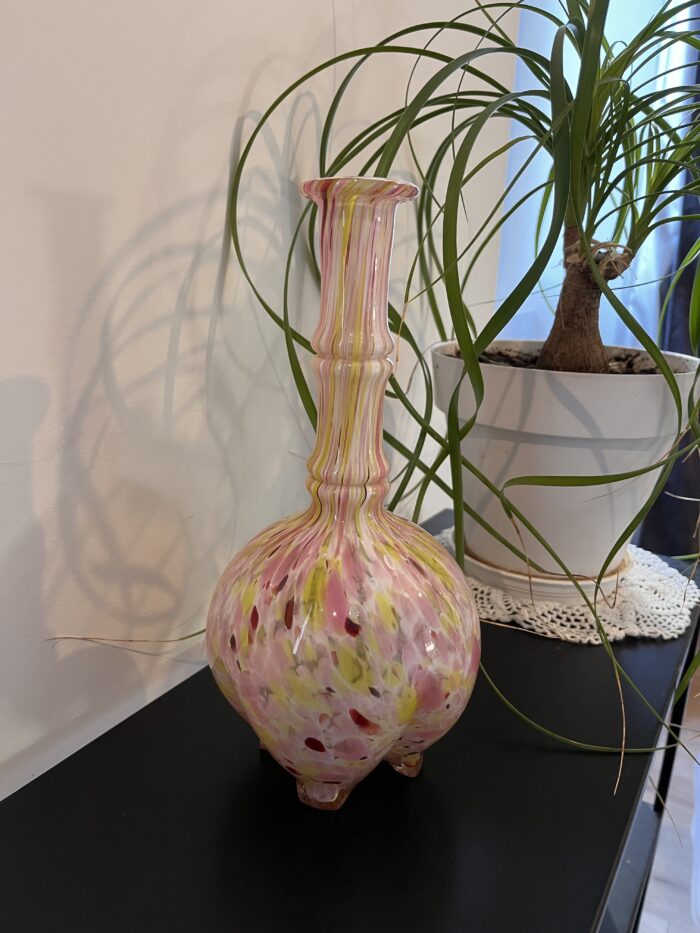 Vase en verre soufflé – Rose et jaune 🌸