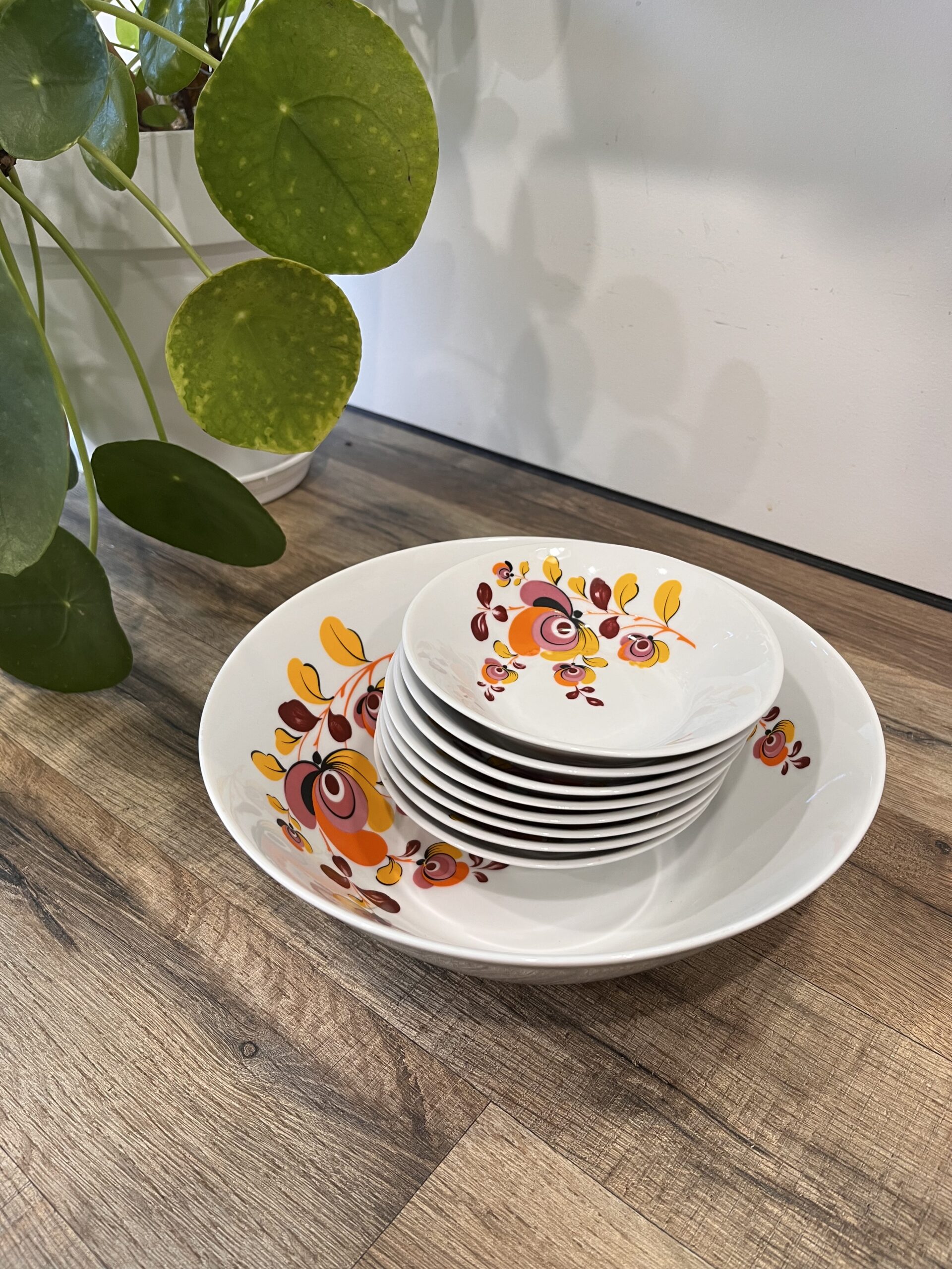 Ensemble plat creux et 8 ramequins motifs floraux 🍂🌸